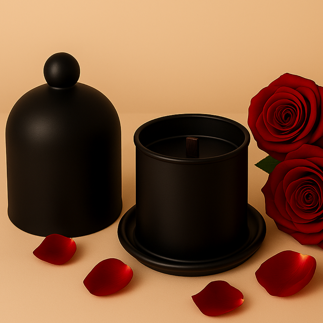 Rose Soy Wax Candle Black Bell Jar