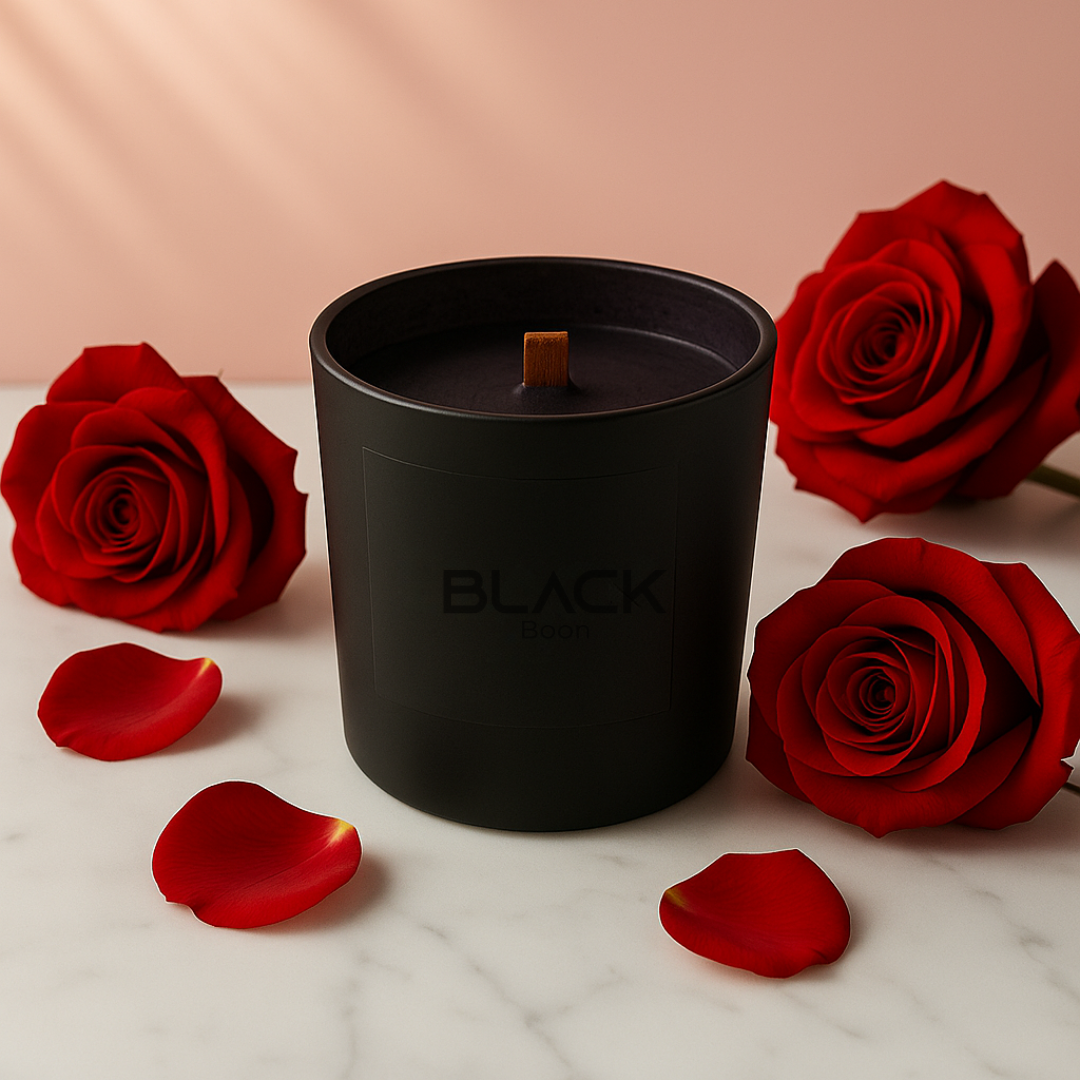 Rose Soy Wax Candle Black Jar