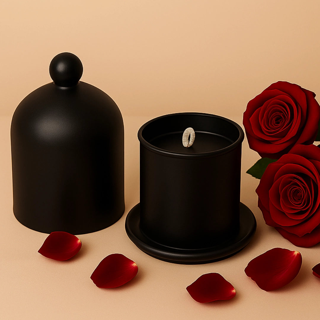 Rose Soy Wax Candle Black Bell Jar