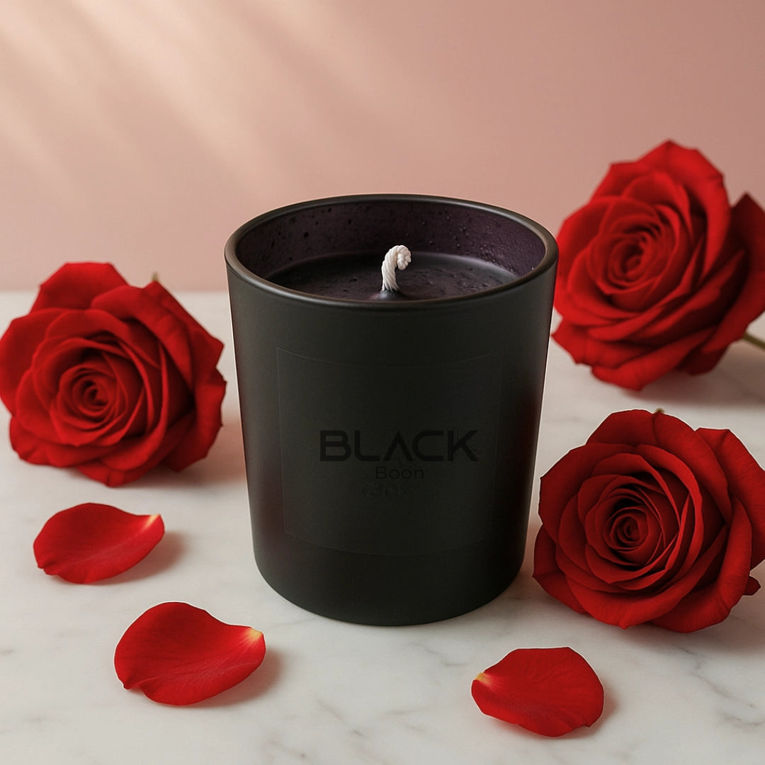 Rose Soy Wax Candle Black Jar